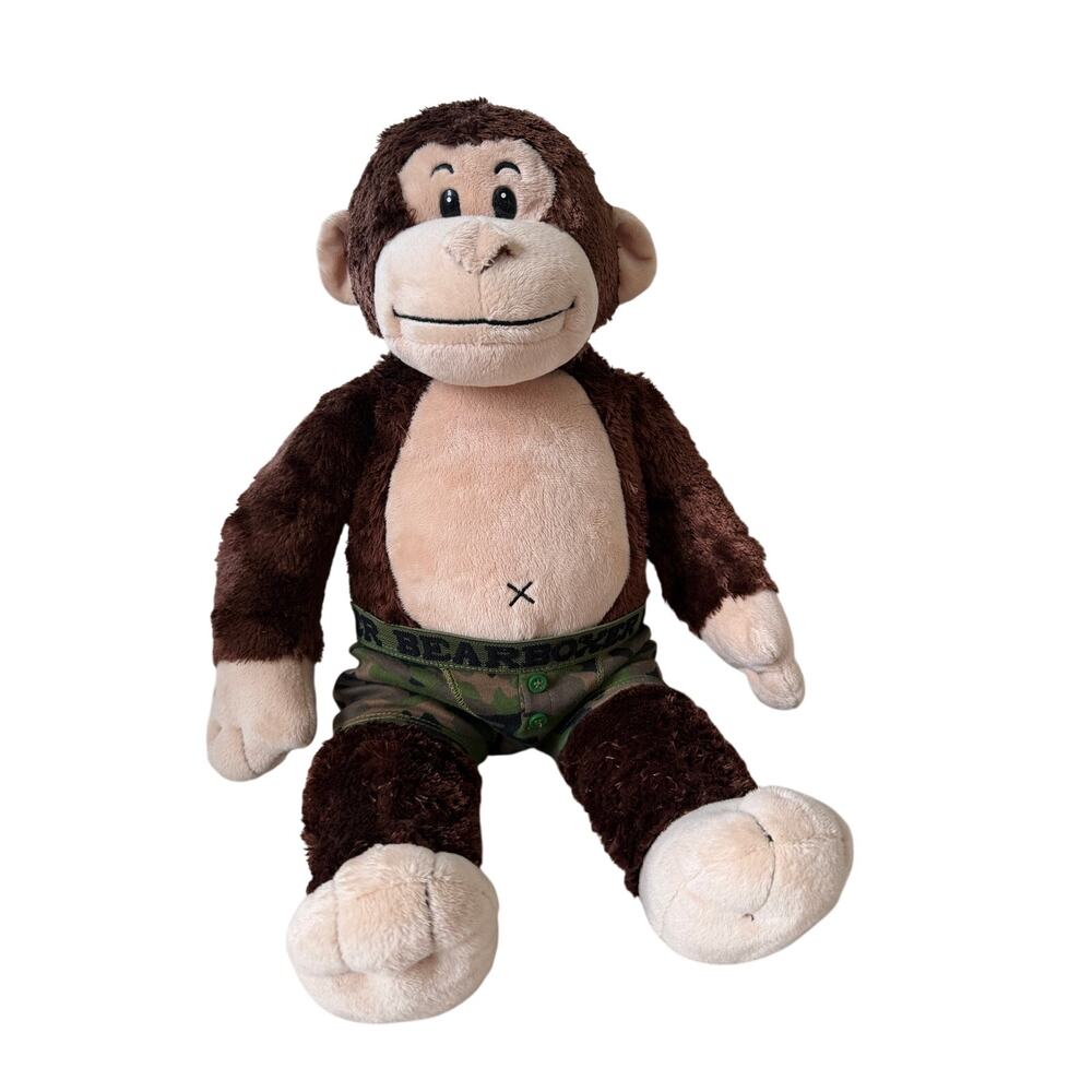 Build-A-Bear Monkey Plush Stuffed Animal with Camo Bear Boxer Shorts Soft